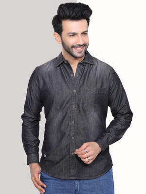D Finish Men Solid Casual Black Shirt