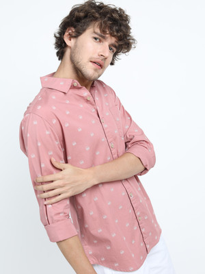 HIGHLANDER Men Printed Casual Pink Shirt