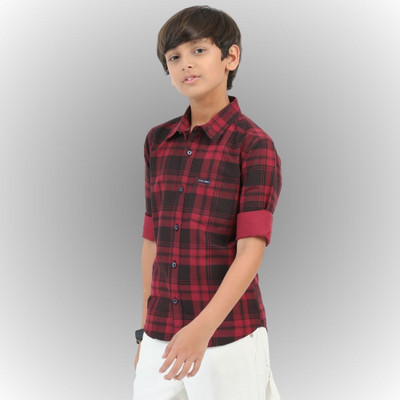 ROCKET SCIENCE Boys Checkered Casual Maroon Shirt