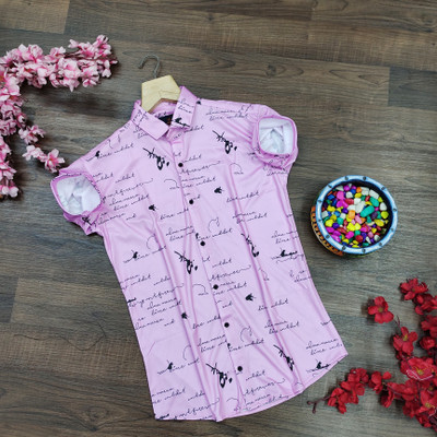 Varni Creation Men Printed Casual Pink Shirt