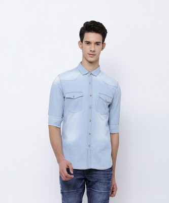 HIGHLANDER Men Solid Casual Light Blue Shirt