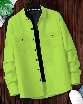 Troonpair Men Solid Casual Light Green Shirt