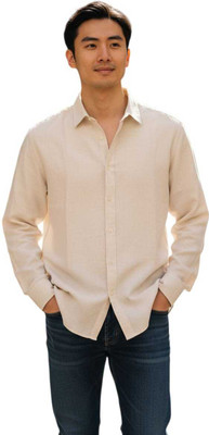 MF MAROOFA Men Solid Formal Cream Shirt