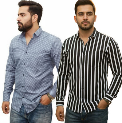 MSSTRU Men Striped, Printed Casual Multicolor Shirt(Pack of 2)