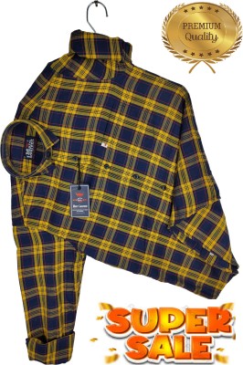 Marc Laurent Men Checkered Casual Yellow, Dark Blue, Red Shirt