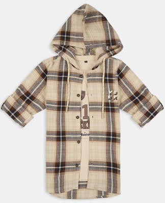 CAVIO Boys Checkered Casual Khaki Shirt