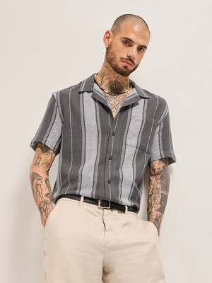 THE BEAR HOUSE Men Striped Casual Grey Shirt