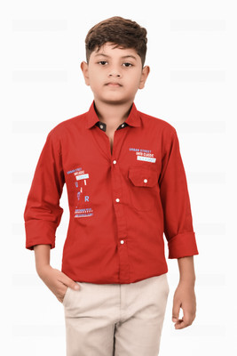 Ariz Boys Printed Casual Maroon Shirt