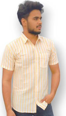 FABRICFETCH TEXTILE Men Striped Casual Yellow Shirt