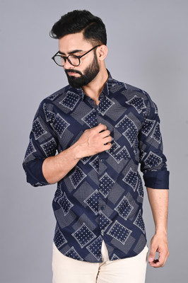 FUBAR Men Printed Casual Blue Shirt