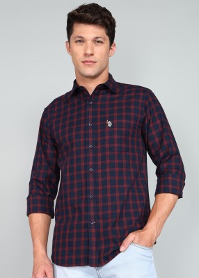 U.S. POLO ASSN. Men Checkered Casual Maroon, Red Shirt