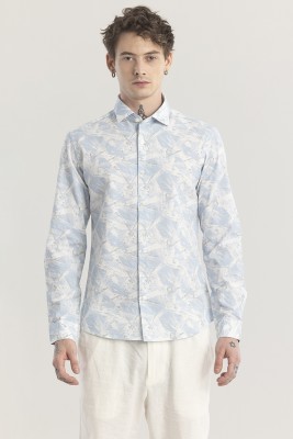 Snitch Men Printed Casual Light Blue Shirt