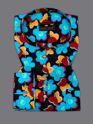 HOC Men Printed Casual Blue Shirt