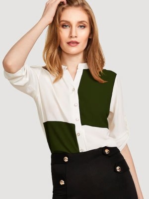 ADORNLY Women Color Block Casual Green, White Shirt