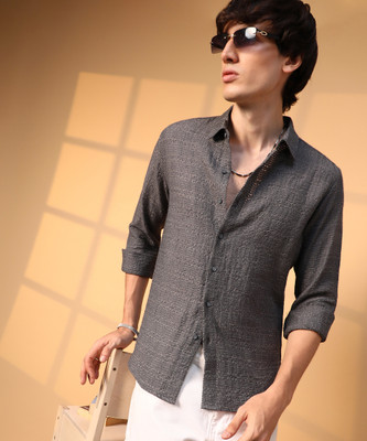 CAMPUS SUTRA Men Self Design Casual Grey Shirt