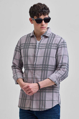 Snitch Men Checkered Casual Purple Shirt