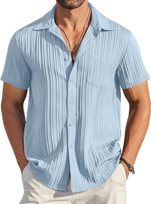 SADBHAVNAFABRIC Men Self Design Casual Light Blue Shirt