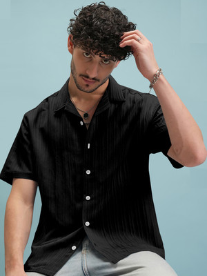 FIBERMILL Men Solid Casual Black Shirt