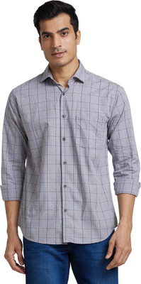 PARK AVENUE Men Checkered Casual Grey Shirt