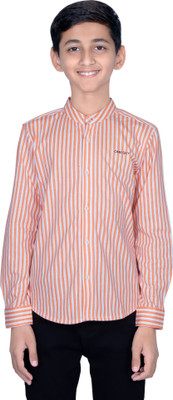 one sky Boys Striped Casual Orange Shirt