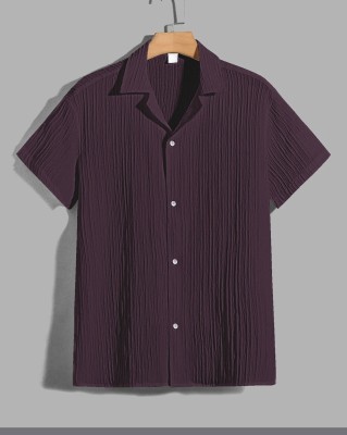 JAYSHYAMM Men Self Design Casual Purple Shirt