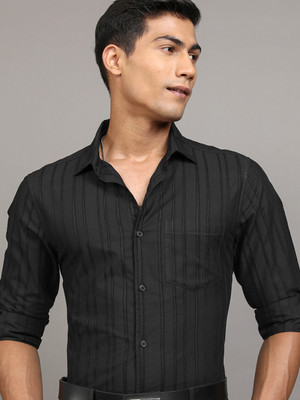 LOCOMOTIVE Men Striped Casual Black Shirt