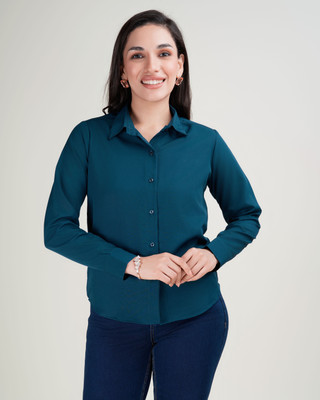 harshiv Women Solid Casual Blue Shirt