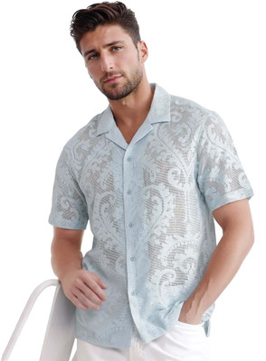 RARE RABBIT Men Floral Print Casual Blue Shirt