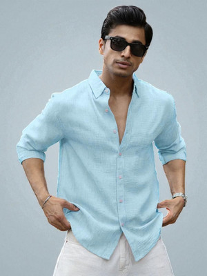 Virast Fashion Men Solid Casual Blue Shirt