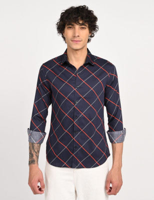 Art Reaalm Men Checkered Casual Dark Blue Shirt