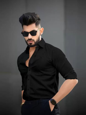 Jumii Enterprise Men Solid Casual Black Shirt