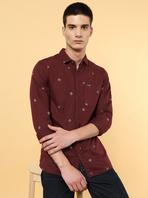Wrangler Men Printed Casual Maroon, White Shirt