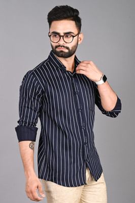 FUBAR Men Striped Casual Blue Shirt