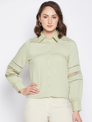 MADAME Women Striped Casual Light Green Shirt