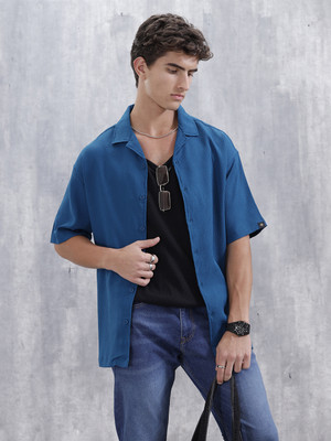 WROGN Men Self Design Casual Blue Shirt