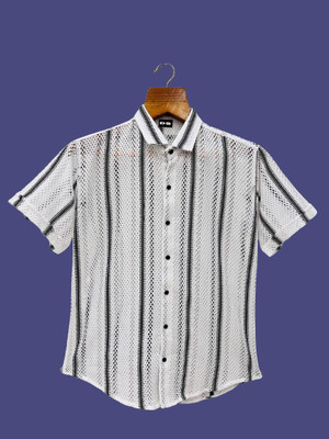 ShirtSqure Fashion Men Striped Casual White Shirt