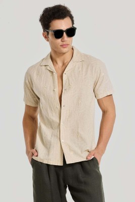 Snitch Men Self Design Casual Beige Shirt