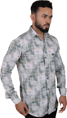 GCFAB Men Printed Casual Light Green, White, Beige Shirt