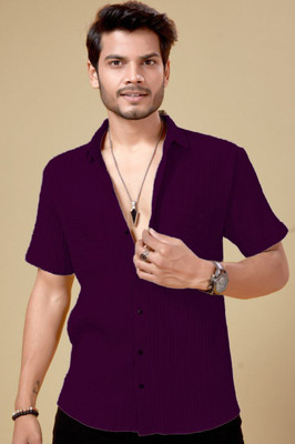 Marmic Fab Men Self Design Casual Purple Shirt