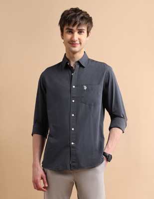 U.S. POLO ASSN. Men Solid Casual Grey Shirt