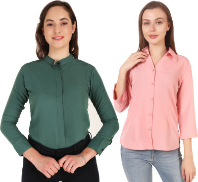 Hunoor Women Solid Formal Beige Shirt(Pack of 2)