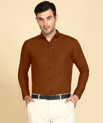 LUQATTI Men Solid Formal Brown Shirt