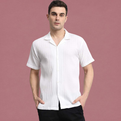 A Sti Men Self Design Casual White Shirt