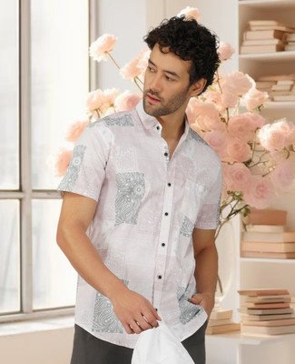 BASE 41 Men Printed Casual Pink Shirt