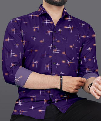 SHUBHFLAX Men Printed Casual Purple Shirt
