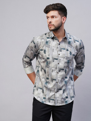 Swoke Men Printed Casual Grey, White, Blue Shirt