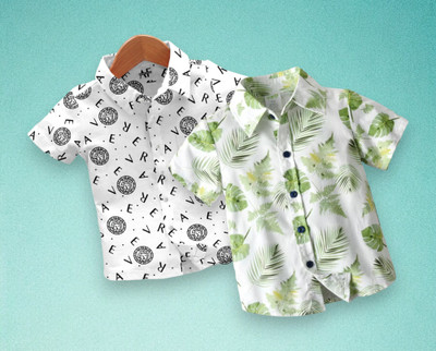 RAVYA TRENDZ Boys Printed, Striped Casual Multicolor Shirt(Pack of 2)