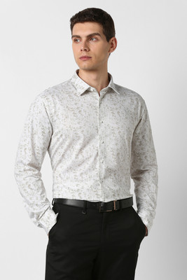 VAN HEUSEN Men Printed Formal Cream Shirt
