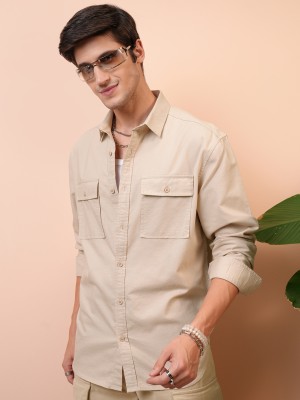 LOCOMOTIVE Men Solid Casual Beige Shirt