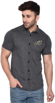 Money Leaf Men Self Design Casual Grey Shirt